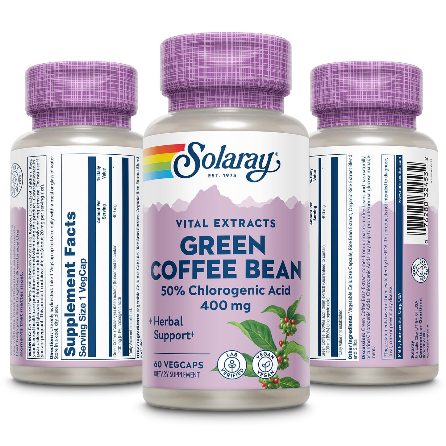 SOLARAY Green Coffee Bean Extract 400mg Veg Cap – Guaranteed Potency, 60ct