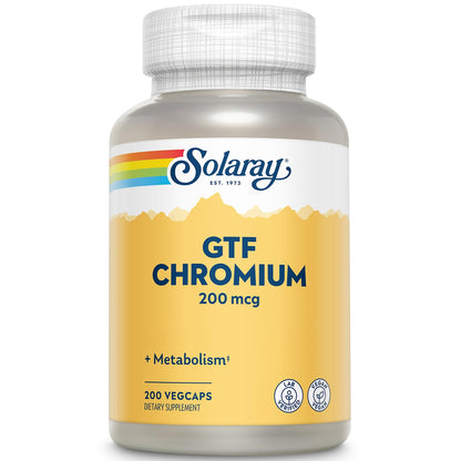 Solaray GTF Chromium 200mcg – Pure Chromium GTF Supplement (200 Vegan Capsules)