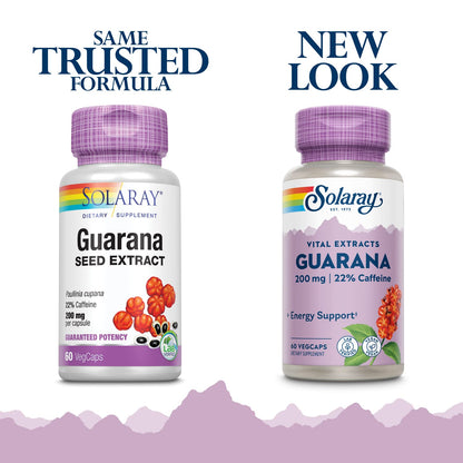 SOLARAY Guarana Seed Extract 300mg - 60 VegCaps | 44mg Caffeine