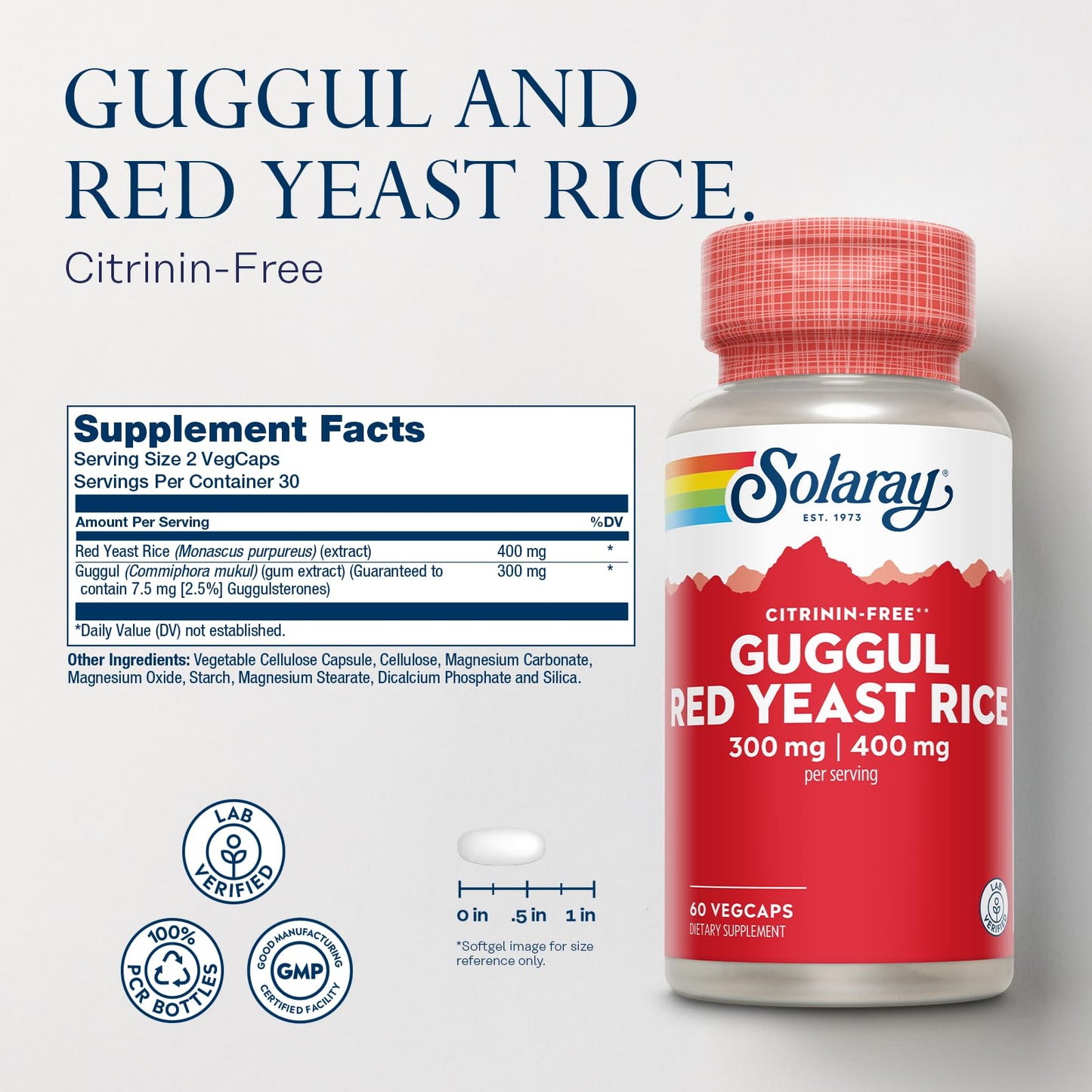 SOLARAY Guggul Gum Extract & Red Yeast Rice | Cardiovascular Support | 60ct