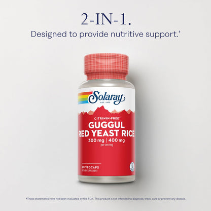 SOLARAY Guggul Gum Extract & Red Yeast Rice | Cardiovascular Support | 60ct