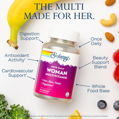 SOLARAY Once Daily Woman Multivitamin with Iron – Vitamin D, B12, Prenatal Support, 90 Serv