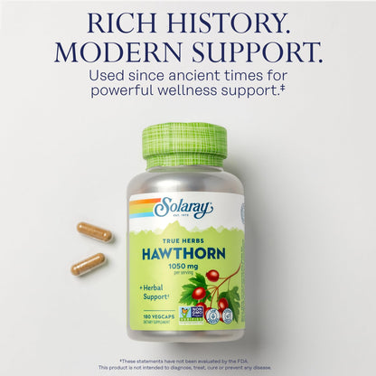 SOLARAY Hawthorn Berry Capsules 1050 mg – Vegan Whole Berry Supplement