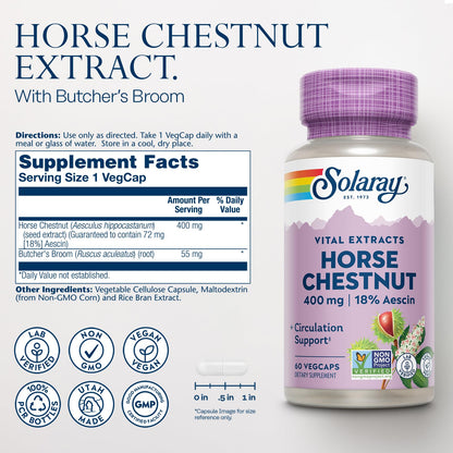 Solaray Horse Chestnut Extract 400 mg – 72 mg Aescin, 55 mg Butcher's Broom | Vein Health