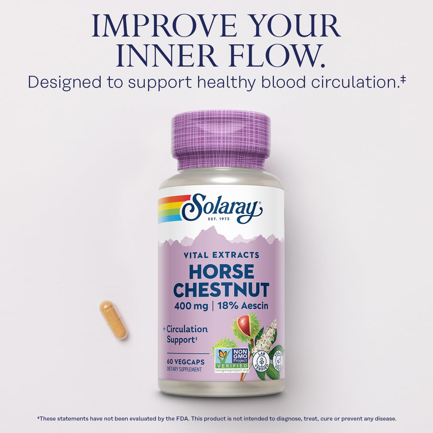 Solaray Horse Chestnut Extract 400 mg – 72 mg Aescin, 55 mg Butcher's Broom | Vein Health