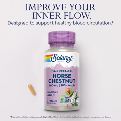 Solaray Horse Chestnut Extract 400 mg – 72 mg Aescin, 55 mg Butcher's Broom | Vein Health