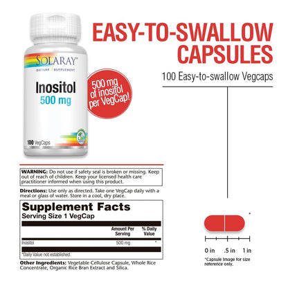 Solaray Inositol 500 mg Capsules - Vegan, Non-GMO | 100 VegCaps