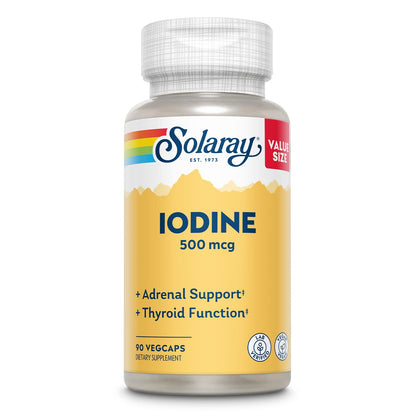 Solaray Iodine 500 mcg – Thyroid & Adrenal Support, Vegan | 90 VegCaps