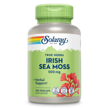 Solaray Irish Sea Moss 500 mg – Vegan, Gluten Free, Lab Verified | 60 Day Guarantee | 100 Servings, 100 VegCaps