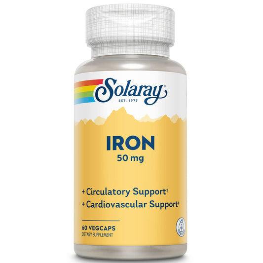Solaray Iron 50 mg – Circulation & Red Blood Cell Support | 60 VegCaps BritishVita | Premium UK Vitamins & Wellness Supplements