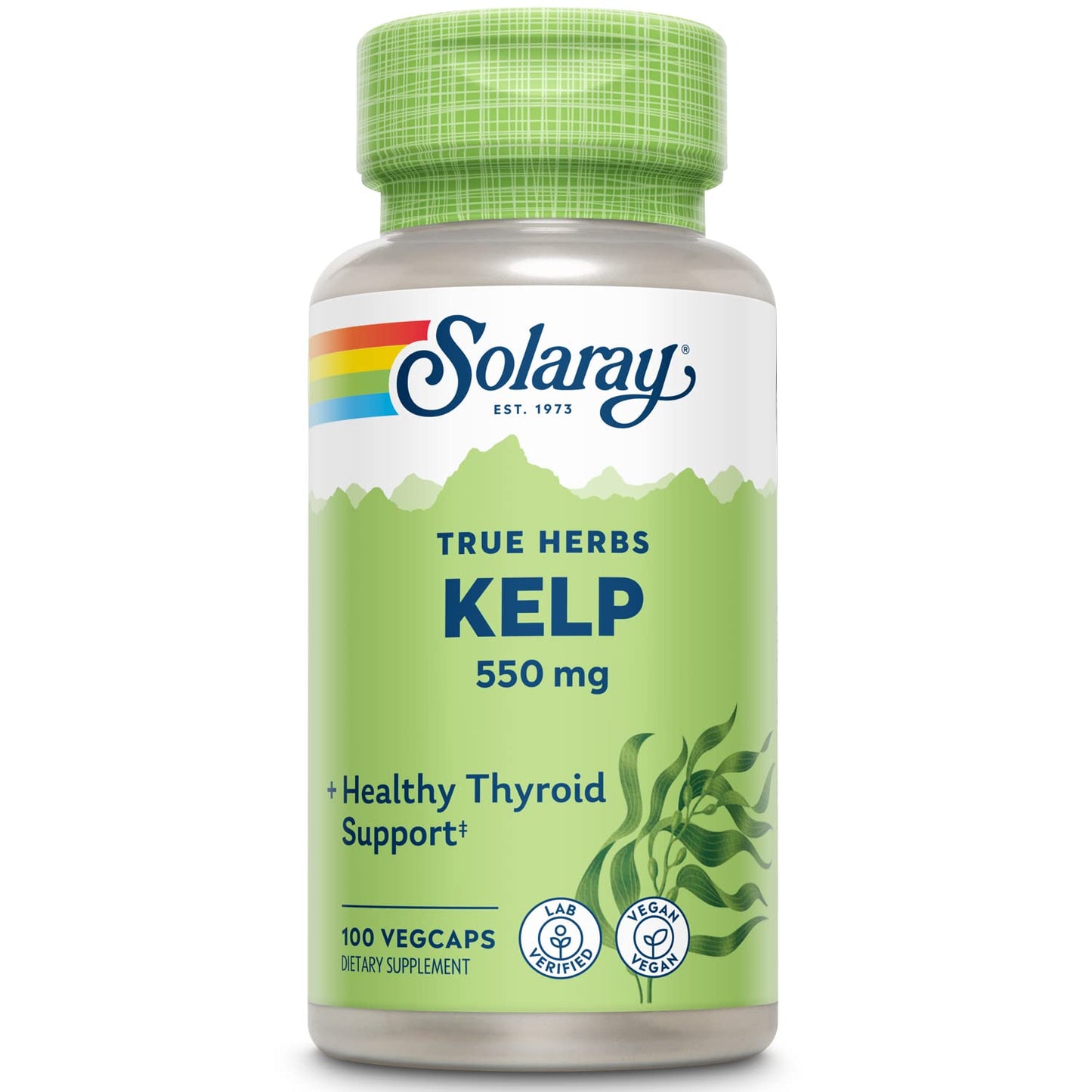 SOLARAY Kelp 550 mg with Folic Acid — Thyroid Support, Energy & Metabolism | Non-GMO | 100 VegCaps