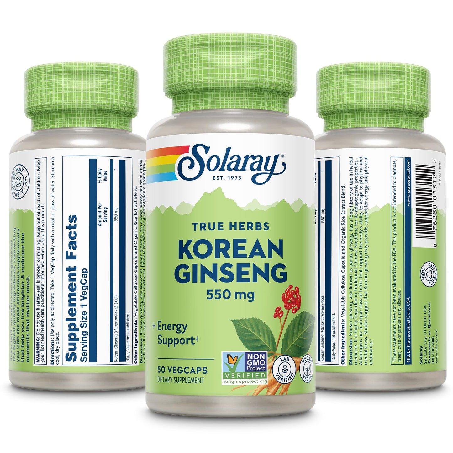Solaray Korean Ginseng 550 mg - Stress & Energy | Non-GMO, Vegan