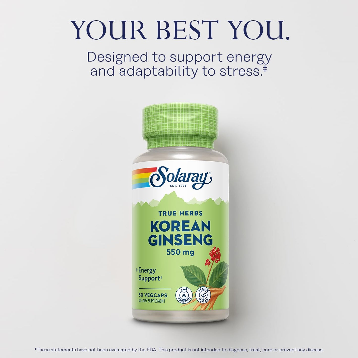 Solaray Korean Ginseng 550 mg - Stress & Energy | Non-GMO, Vegan