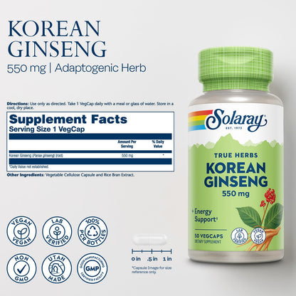 Solaray Korean Ginseng 550 mg - Stress & Energy | Non-GMO, Vegan