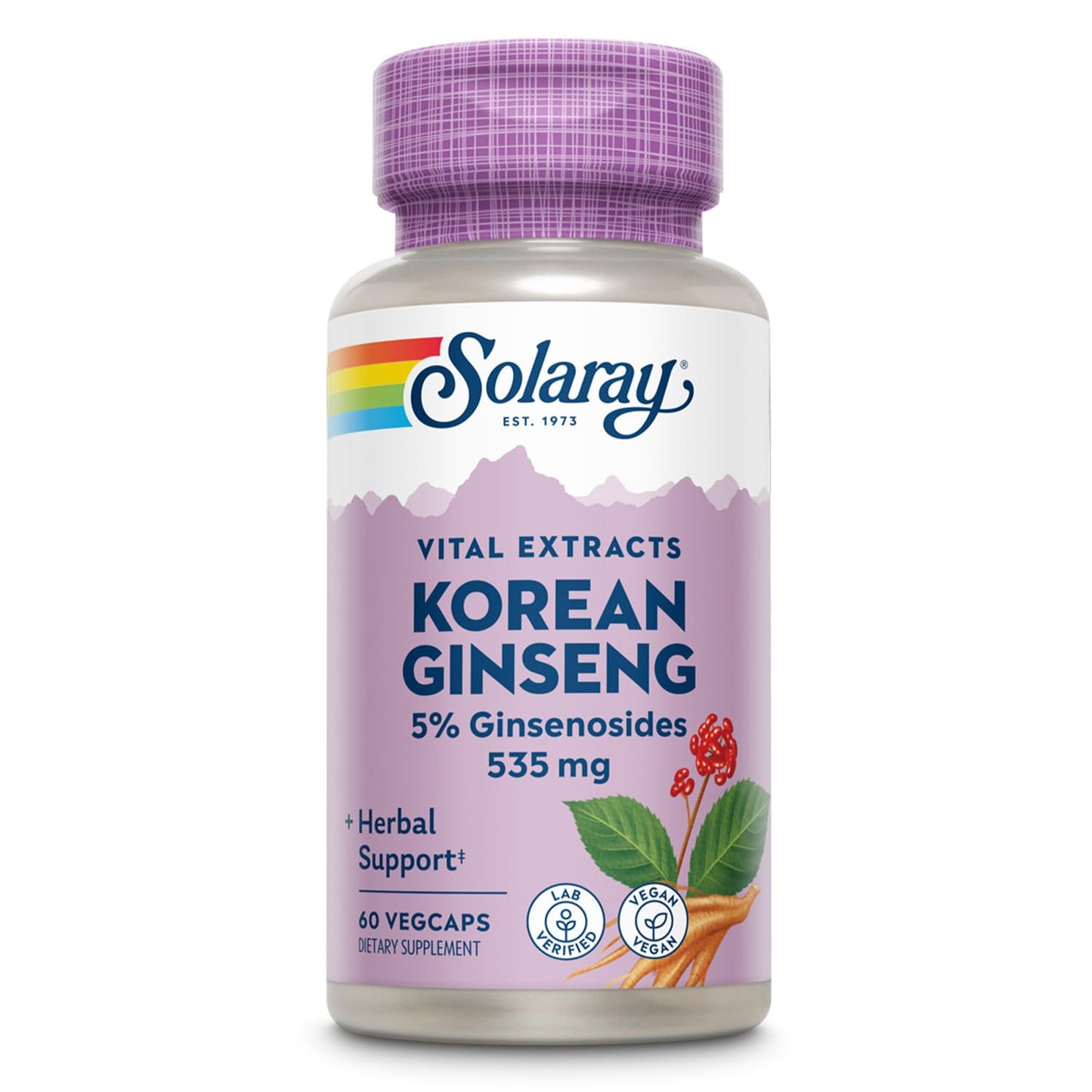 SOLARAY Korean Ginseng Root Extract - 60 Servings, 60 VegCaps | Vegan, Lab Verified