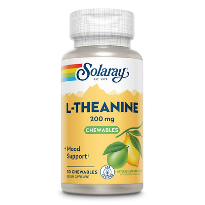 SOLARAY L-Theanine 200mg Chewables – Mood Support, Vitamin B6, Lemon Lime | 60-Day Money Back Guarantee