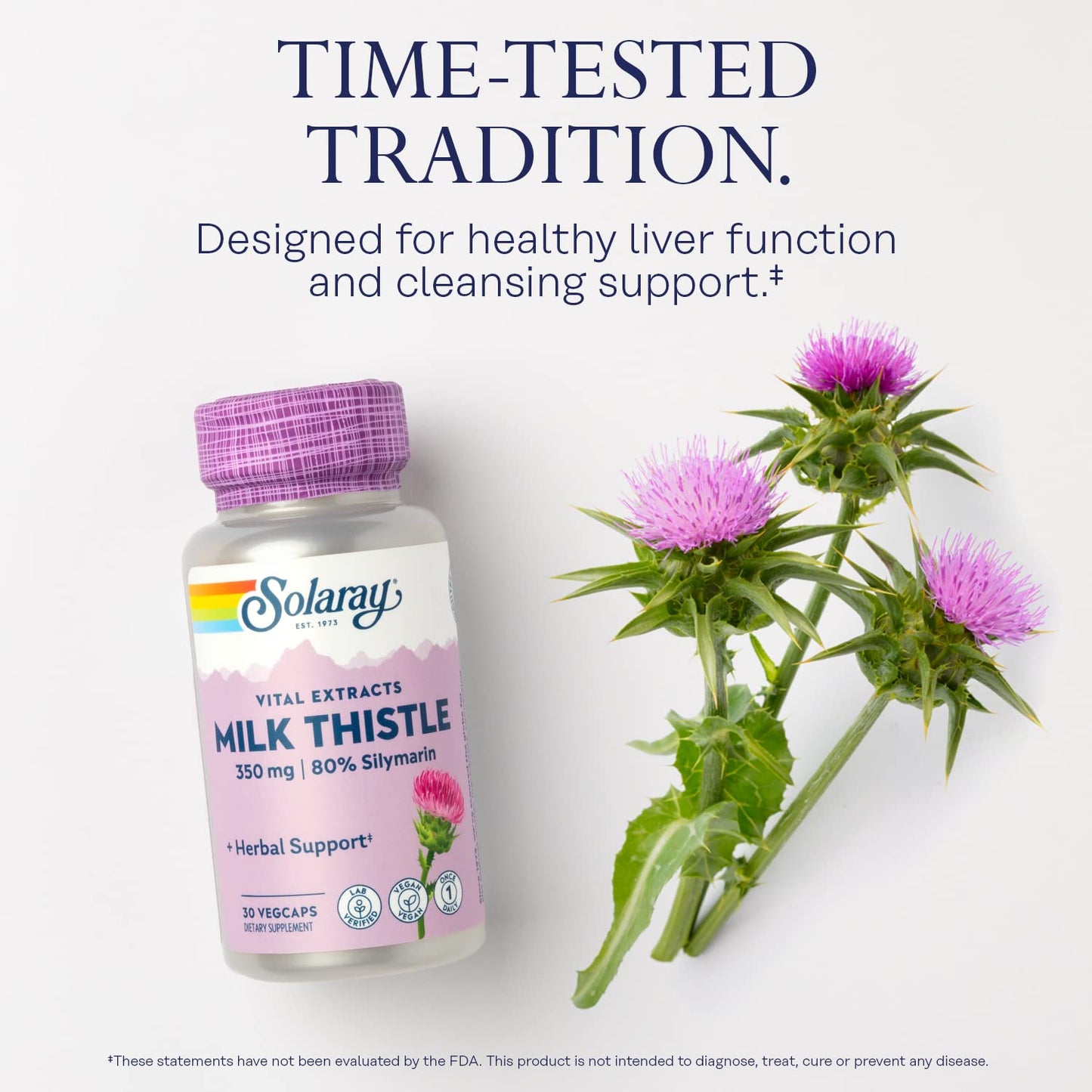 SOLARAY Milk Thistle Seed Extract 350 mg – 80% Silymarin | Vegan Liver Support | 60-Day Guarantee | 30 Servings