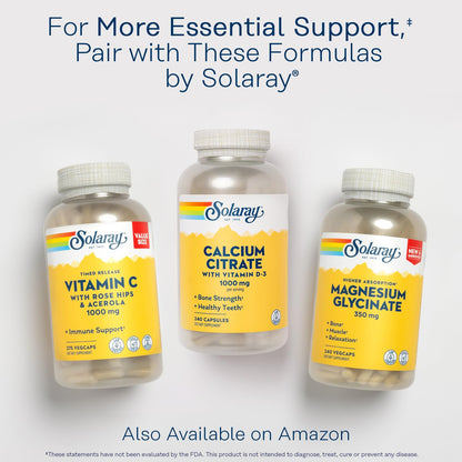 Solaray Calcium Citrate 1000mg with Vitamin D3 | Bones, Teeth, Heart & Nerve Support | 60 Servings