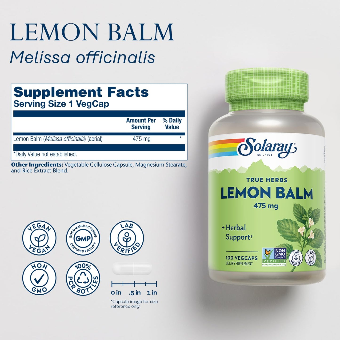 SOLARAY Lemon Balm Aerial 475 mg – Mental Calm, Relaxation & Rest Support