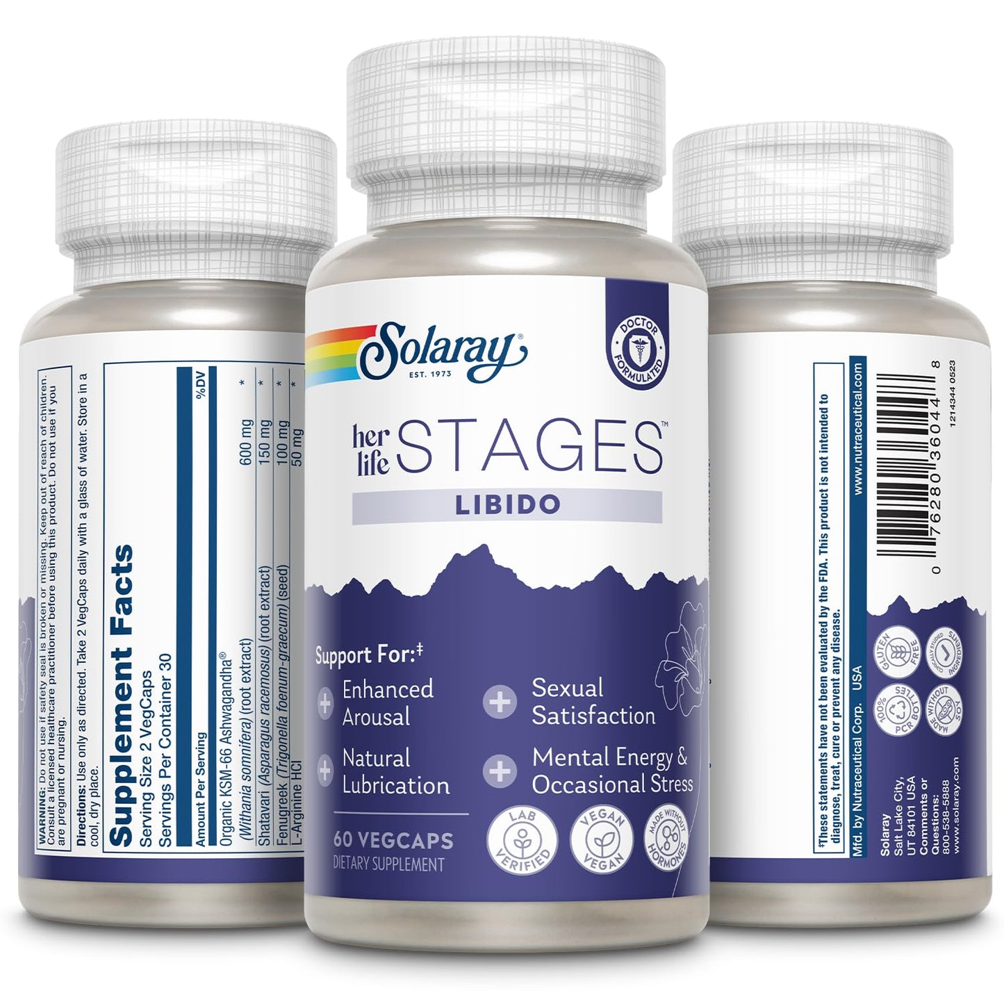 SOLARAY Libido Life Stages – Natural Lubrication & Libido Support for Women | Shatavari, Fenugreek, Ashwagandha | 60 VegCaps