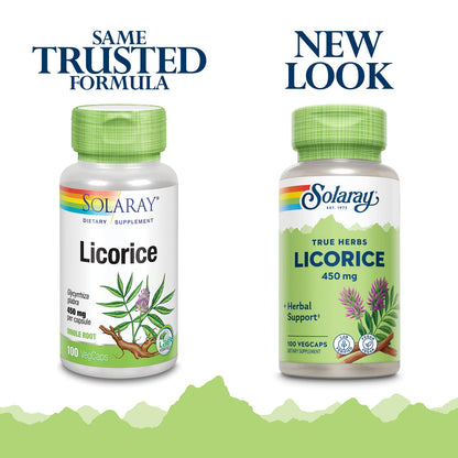SOLARAY Licorice Root 450mg – Digestive, Liver & Menopausal Support | Non-GMO Vegan | 100 VegCaps