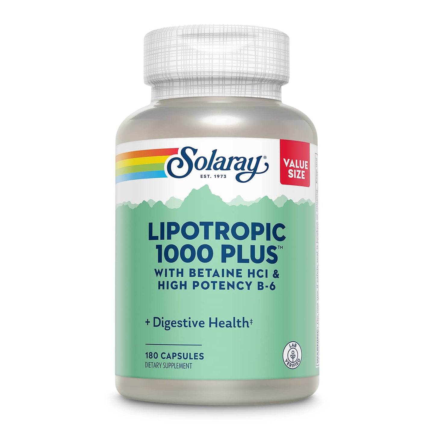 SOLARAY Lipotropic 1000 Plus – Betaine HCl & B-6 for Digestion, Energy & Fat Metabolism | 180 Capsules