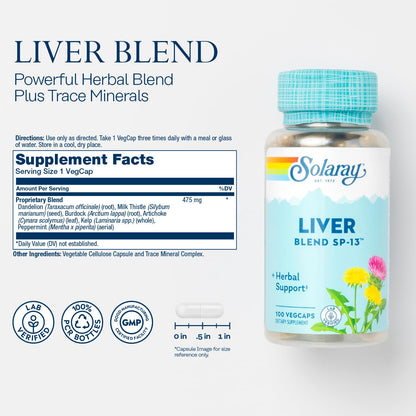 SOLARAY Liver Blend SP-13 – Herbal Liver Support with Milk Thistle, Dandelion & More