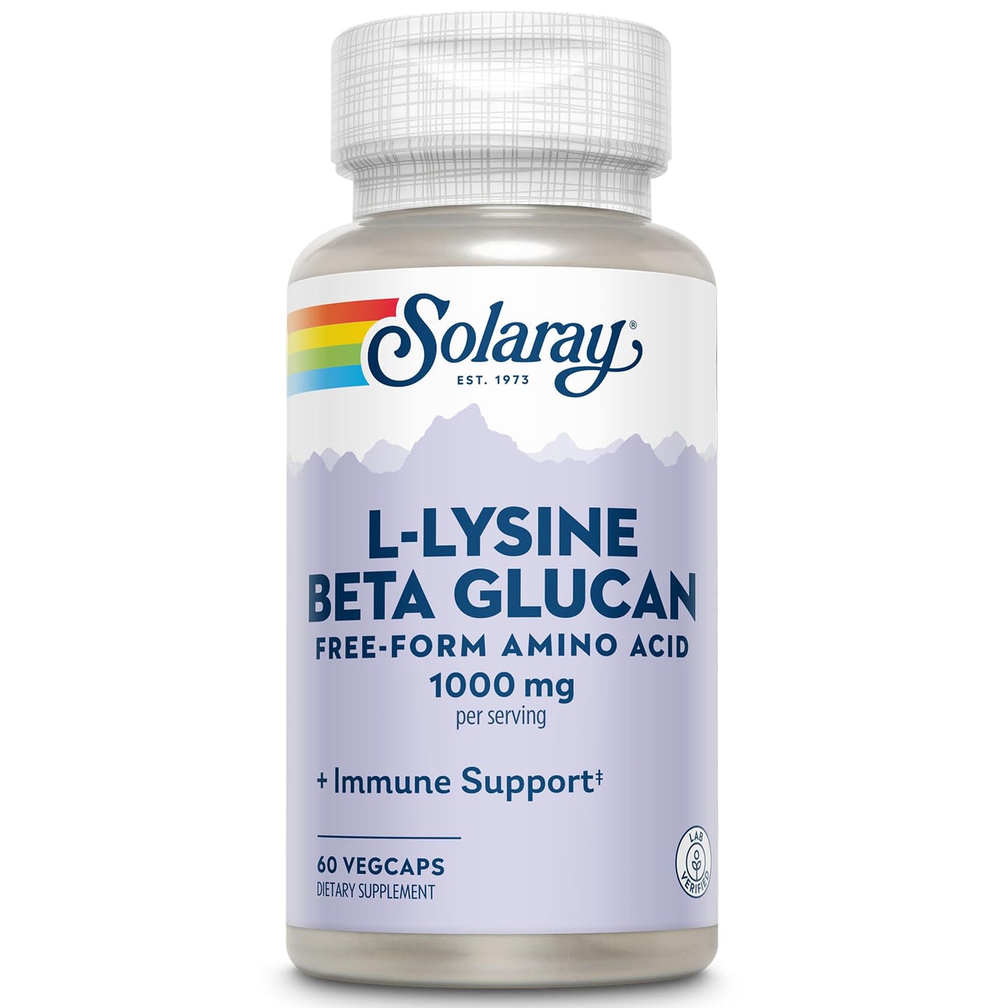 SOLARAY L-Lysine with Beta Glucan 1000mg – Immune Support, Skin & Lips, 60 VegCaps