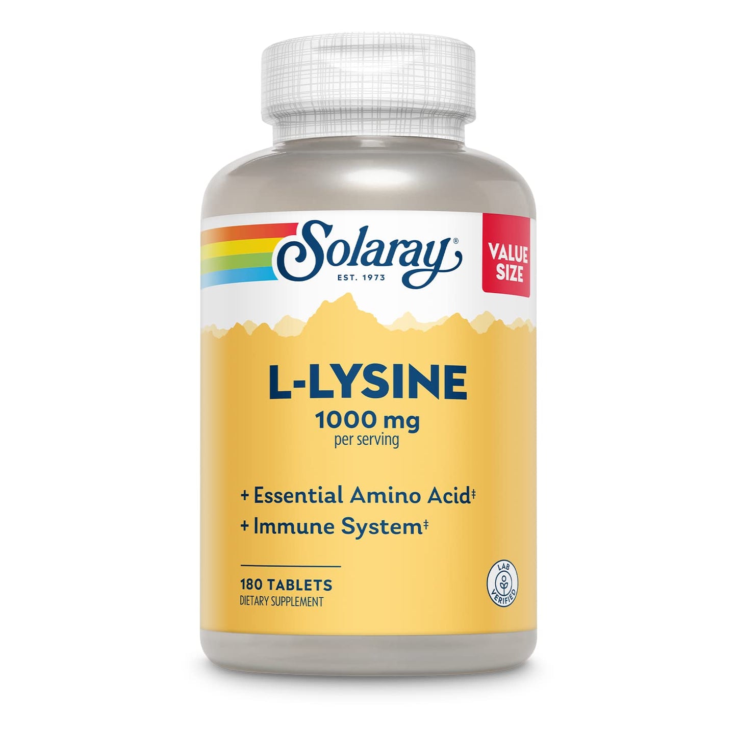 SOLARAY L-Lysine 1000 mg – Free-Form Immune Support with Vitamin C 1000 mg & Zinc 25 mg | 60 Servings, 180 Tablets