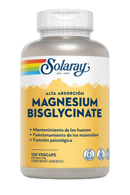 SOLARAY Magnesium Glycinate Capsules – Chelated Bisglycinate with BioPerine (Vegan, 120 VegCaps)