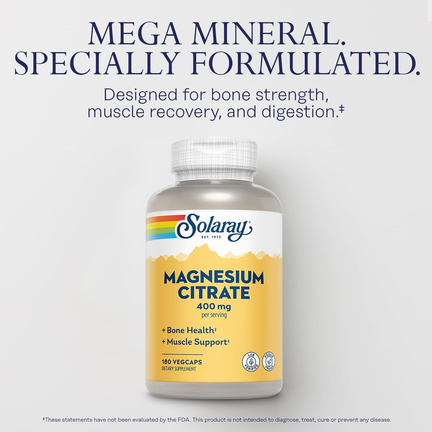 Solaray Magnesium Citrate 400mg - Bone, Heart & Muscle Support | Vegan & Gluten Free