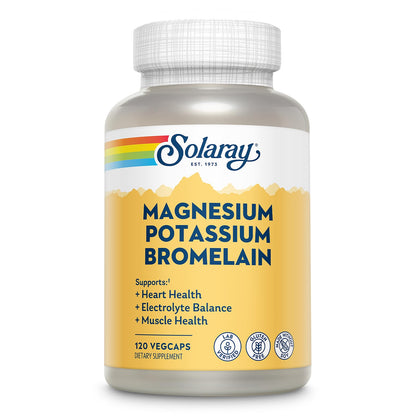 Solaray Magnesium & Potassium Asporotates with Bromelain – Bone & Muscle Support, Vegan, 60 Servings, 120 VegCaps