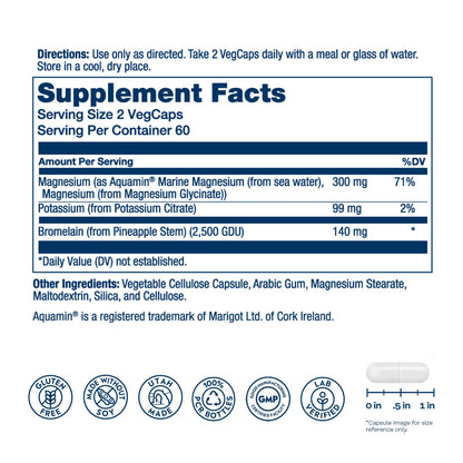 Solaray Magnesium & Potassium Asporotates with Bromelain – Bone & Muscle Support, Vegan, 60 Servings, 120 VegCaps
