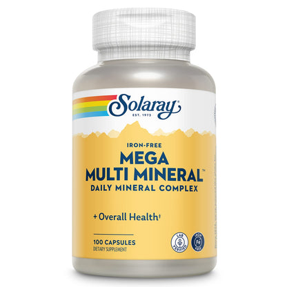SOLARAY Mega Multi Mineral – Iron-Free Daily Mineral Supplement with Trace Minerals | 60-Day Guarantee | 25 Serv