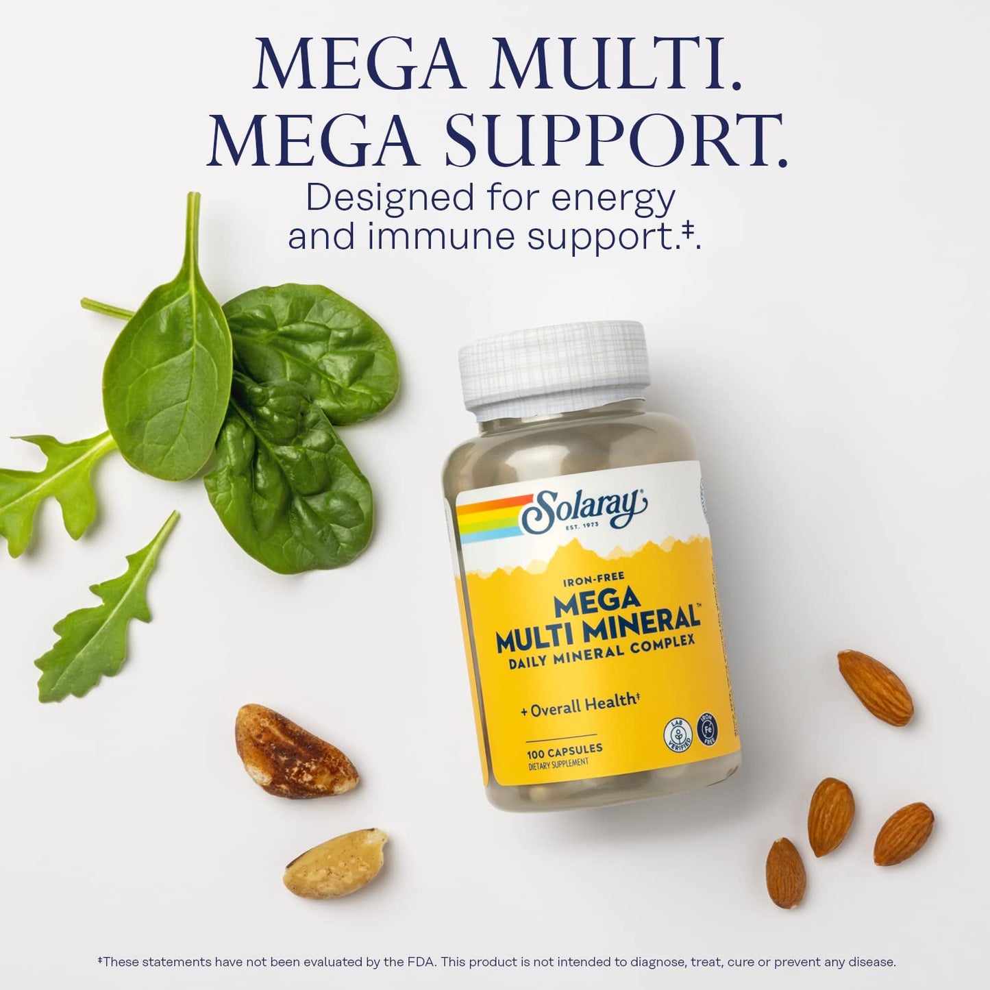 SOLARAY Mega Multi Mineral – Iron-Free Daily Mineral Supplement with Trace Minerals | 60-Day Guarantee | 25 Serv