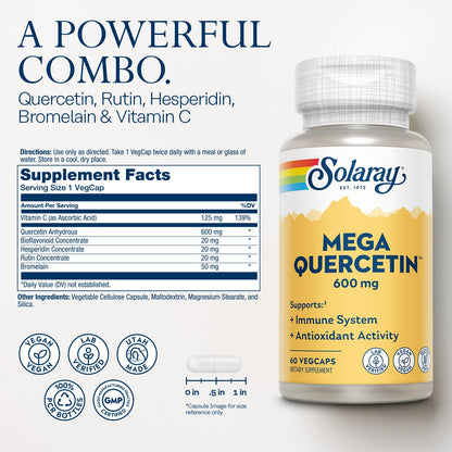 SOLARAY Mega Quercetin with Bromelain - Immune Support, Heart Health, Vegan