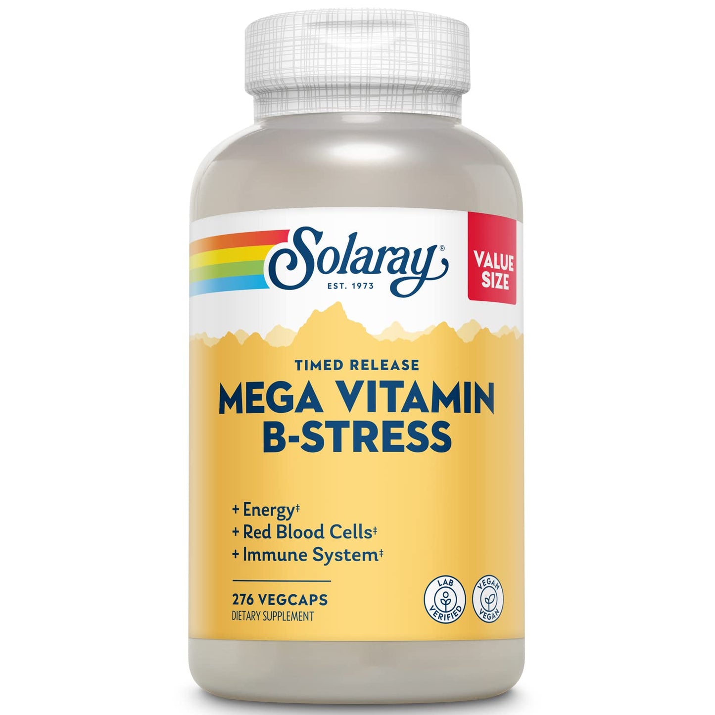 SOLARAY Mega Vitamin B-Stress — Timed Release B-Complex with B12, B6, Folic Acid & Vitamin C | Vegan, 60-Day Guarantee