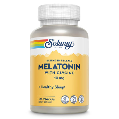 SOLARAY Melatonin 10mg with Glycine – Extended Release Sleep Support, Vegan & Gluten Free | 100 Servings, 100 VegCaps