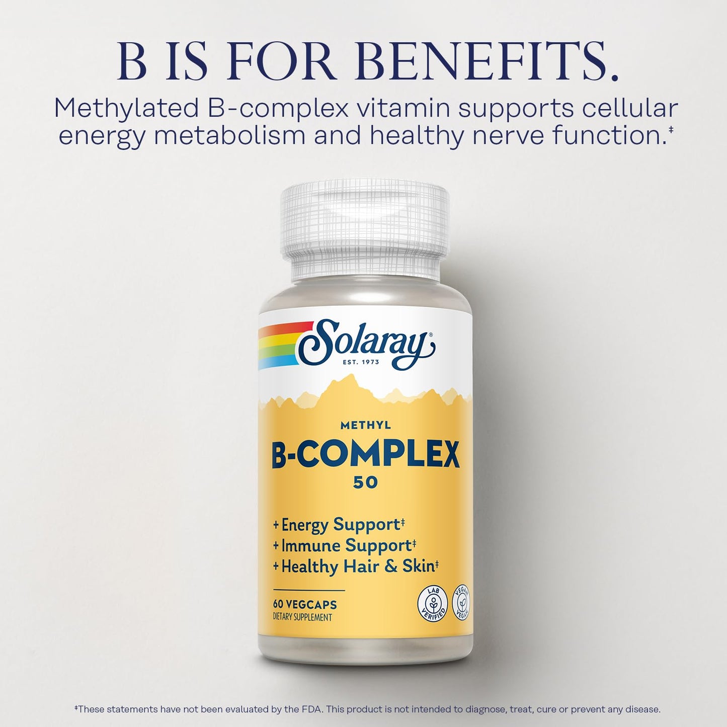 Solaray Methyl B Complex 50mg – Vitamin B12, B6, B1 – 60 Servings, Vegan