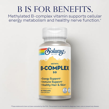 Solaray Methyl B Complex 50mg – Vitamin B12, B6, B1 – 60 Servings, Vegan