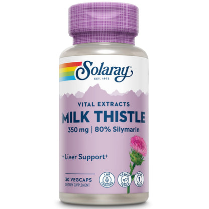 SOLARAY Milk Thistle Seed Extract 350 mg – 80% Silymarin | Vegan Liver Support | 60-Day Guarantee | 30 Servings
