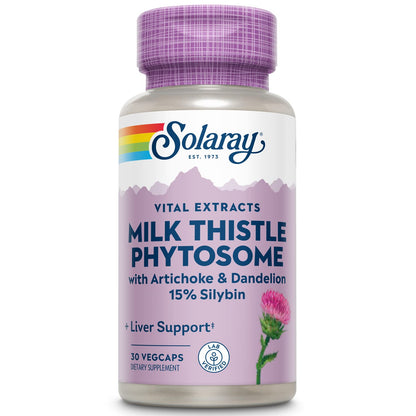 SOLARAY Milk Thistle Phytosome with Artichoke, Dandelion & Ginger – 15% Silybin Liver Support, 60-Day Guarantee | 30 Servings