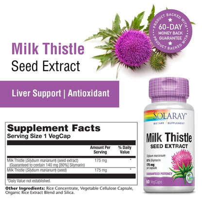 SOLARAY Milk Thistle Seed Extract 175mg – Antioxidant Liver Support, Non-GMO & Vegan