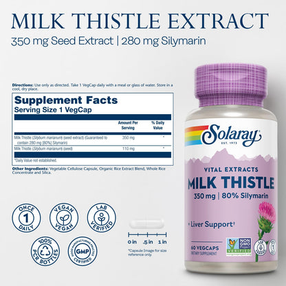 SOLARAY Milk Thistle Seed Extract 350 mg – 80% Silymarin | Vegan Liver Support, 60 VegCaps