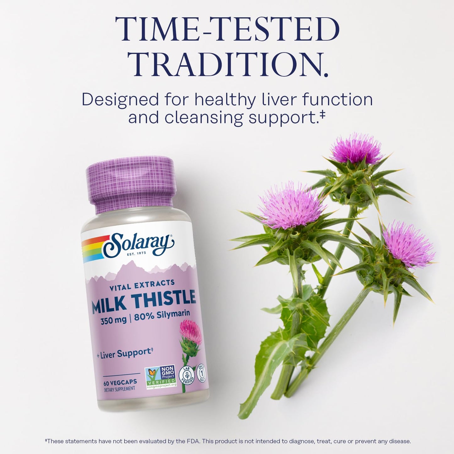 SOLARAY Milk Thistle Seed Extract 350 mg – 80% Silymarin | Vegan Liver Support, 60 VegCaps