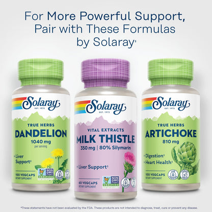 SOLARAY Milk Thistle Seed Extract 350 mg – 80% Silymarin | Vegan Liver Support, 60 VegCaps