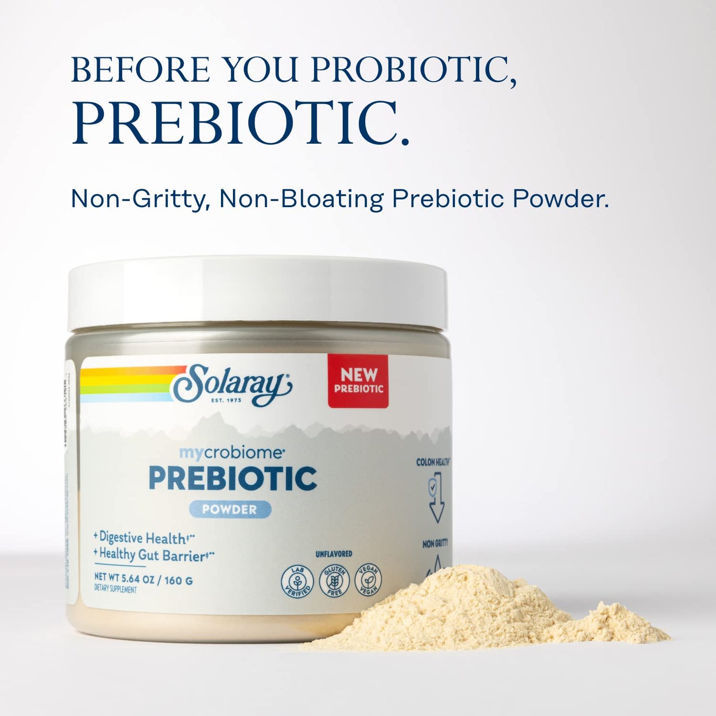 SOLARAY Mycrobiome Prebiotic Powder - Digestive Health Support, 20 Servings (5.64 oz)