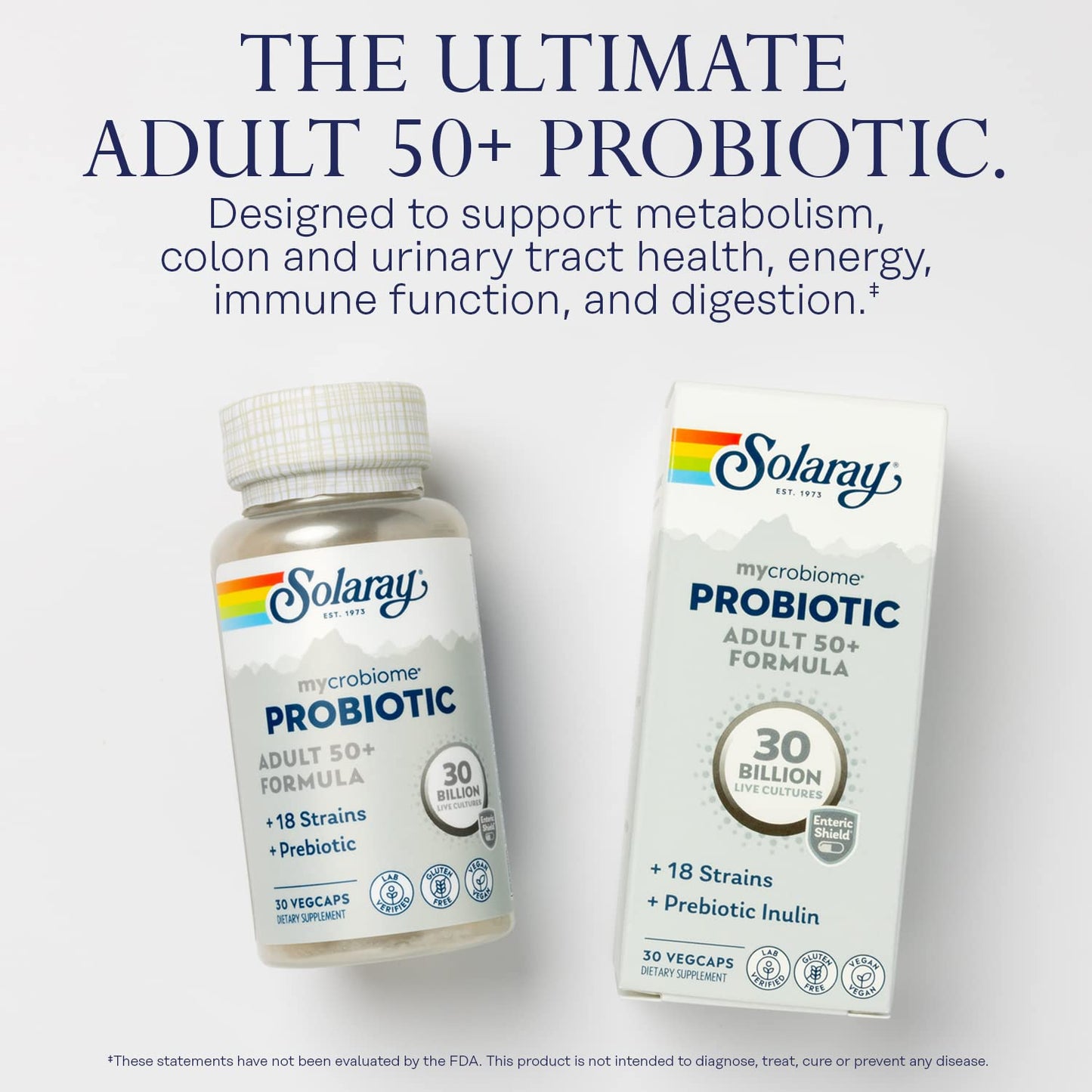 SOLARAY Mycrobiome Probiotic Adult 50+ Formula | 30B CFU, 18 Strains, 30 Servings, VegCaps