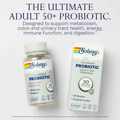 SOLARAY Mycrobiome Probiotic Adult 50+ Formula | 30B CFU, 18 Strains, 30 Servings, VegCaps