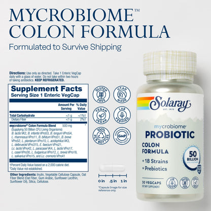 SOLARAY Mycrobiome Probiotic Colon Formula – 50B CFU, 18 Strains, Vegan